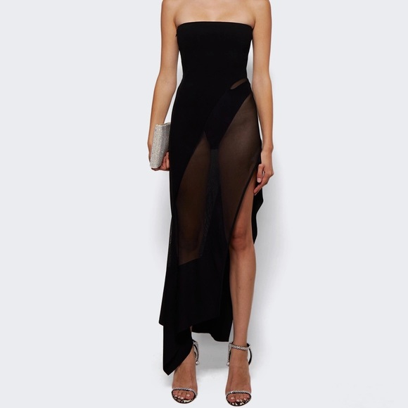 Mugler Semi-Sheer Strapless Black Dress - Picture 1 of 5